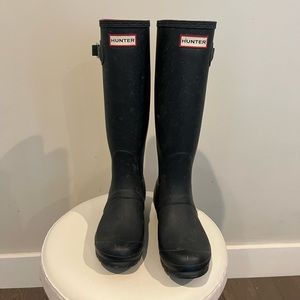 HUNTER RAIN BOOTS, tall, navy & pink stripe